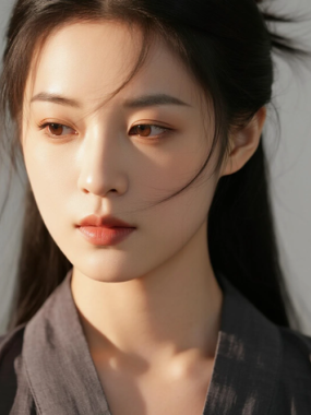 AI中式复古电脑桌面壁纸 | 墨灰新中式长衫素雅女子8K超高清无水印套图