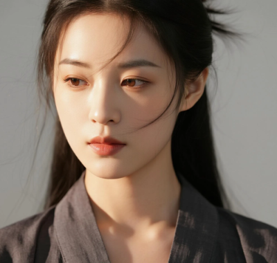AI中式复古电脑桌面壁纸 | 墨灰新中式长衫素雅女子8K超高清无水印套图