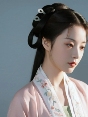 AI中式复古电脑桌面壁纸 | 藕粉绣花汉服柔美佳人8K超高清无水印套图