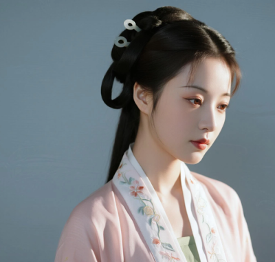 AI中式复古电脑桌面壁纸 | 藕粉绣花汉服柔美佳人8K超高清无水印套图