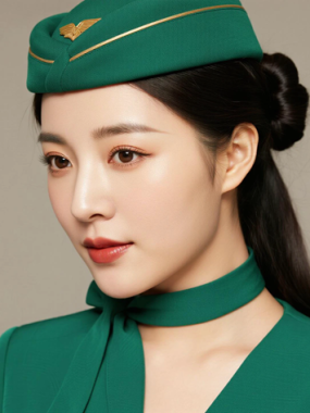 AI空乘气质电脑桌面壁纸 | 绿色空乘制服清新自然女生8K超高清无水印套图