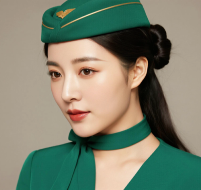 AI空乘气质电脑桌面壁纸 | 绿色空乘制服清新自然女生8K超高清无水印套图