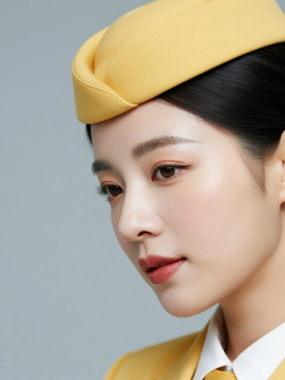 AI空乘气质电脑桌面壁纸 | 黄色空乘制服活泼开朗女生8K超高清无水印套图