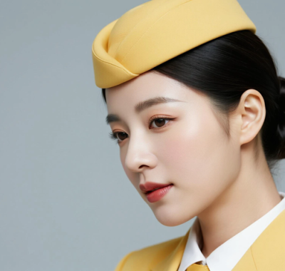 AI空乘气质电脑桌面壁纸 | 黄色空乘制服活泼开朗女生8K超高清无水印套图