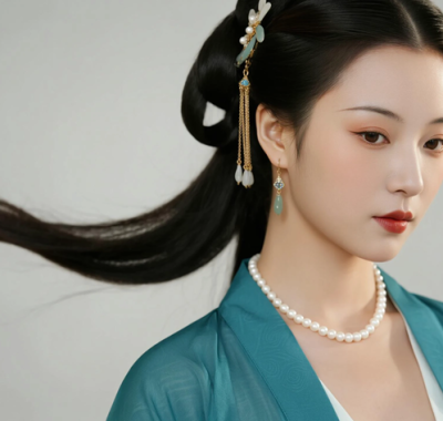 AI中式复古电脑桌面壁纸 | 青碧唐制圆领袍飒爽女子8K超高清无水印套图