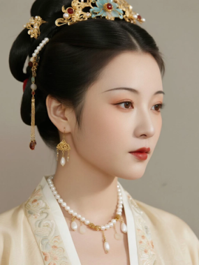 AI中式复古电脑桌面壁纸 | 米杏织金宋衫端庄仕女8K超高清无水印套图