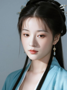 AI中式复古电脑桌面壁纸 | 湖蓝齐腰襦裙灵动仕女8K超高清无水印套图