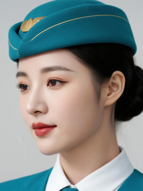 AI空乘气质电脑桌面壁纸 | 青色空乘制服清新脱俗女生8K超高清无水印套图