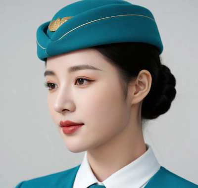AI空乘气质电脑桌面壁纸 | 青色空乘制服清新脱俗女生8K超高清无水印套图