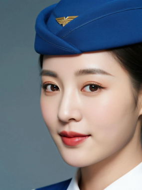 AI空乘气质电脑桌面壁纸 | 蓝色空乘制服沉稳大气女生8K超高清无水印套图