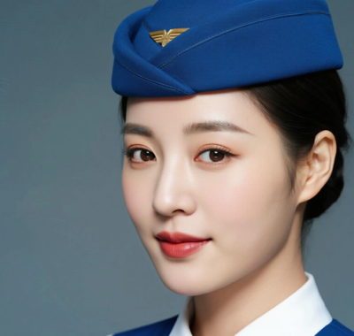 AI空乘气质电脑桌面壁纸 | 蓝色空乘制服沉稳大气女生8K超高清无水印套图