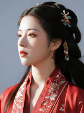 AI中式复古电脑桌面壁纸 | 酒红绣花汉服华贵仕女8K超高清无水印套图