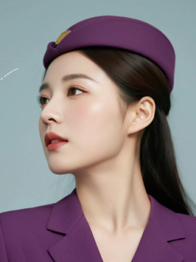 AI空乘气质电脑桌面壁纸 | 紫色空乘制服高贵典雅女生8K超高清无水印套图