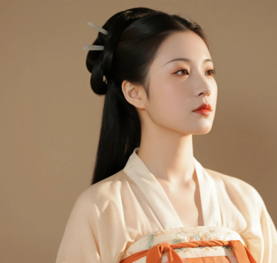 AI中式复古电脑桌面壁纸 | 橘杏唐制齐胸裙温婉少女8K超高清无水印套图