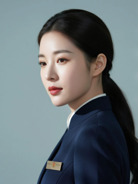 AI空乘气质电脑桌面壁纸 | 藏青工装干练利落女生8K超高清无水印套图