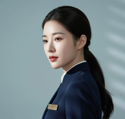 AI空乘气质电脑桌面壁纸 | 藏青工装干练利落女生8K超高清无水印套图
