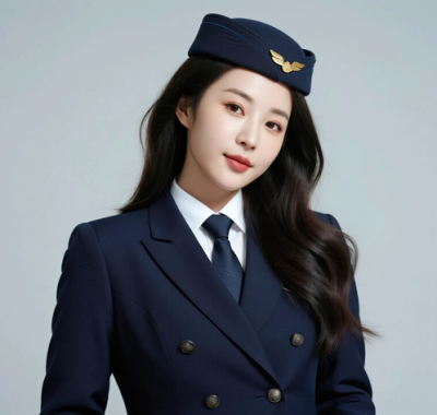AI空乘气质电脑桌面壁纸 | 墨蓝工装优雅从容女生8K超高清无水印套图