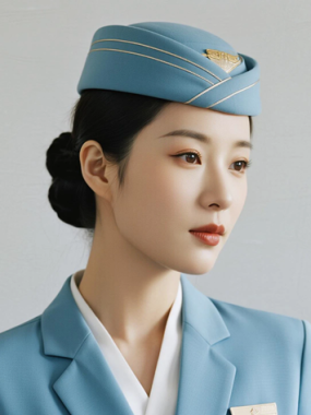 AI空乘气质电脑桌面壁纸 | 雾霾蓝正装温柔雅致女生8K超高清无水印套图