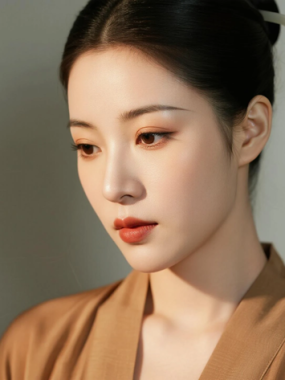 AI中式复古电脑壁纸 | 檀色柔光少女古典恬静高清套图