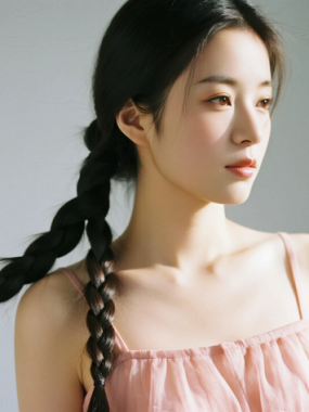 AI清新治愈电脑桌面壁纸 | 蜜瓜粉薄纱吊带裙甜润治愈少女8K无水印套图