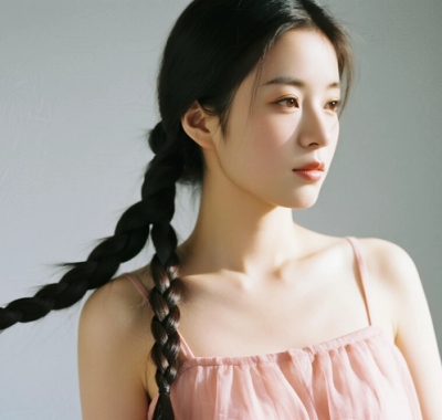 AI清新治愈电脑桌面壁纸 | 蜜瓜粉薄纱吊带裙甜润治愈少女8K无水印套图