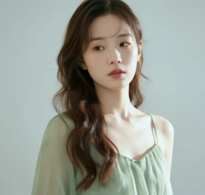 AI清新治愈电脑桌面壁纸 | 浅竹青纯色吊带裙森静治愈少女8K无水印套图