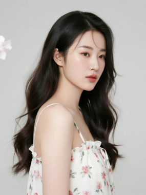 AI清新治愈电脑桌面壁纸 | 樱花白碎花吊带裙春日治愈少女8K无水印套图