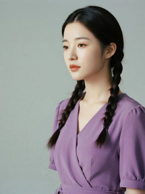 AI清新治愈电脑桌面壁纸 | 芋紫长裙温柔甜美女生8K超高清无水印套图