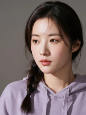 AI清新治愈电脑桌面壁纸 | 灰紫卫衣套装闲适治愈女生8K超高清无水印套图
