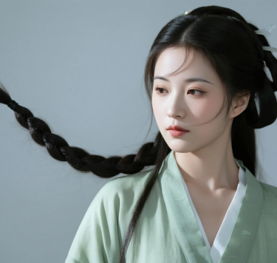 AI中式复古电脑桌面壁纸 | 豆青穿搭恬静清雅女生8K超高清无水印套图