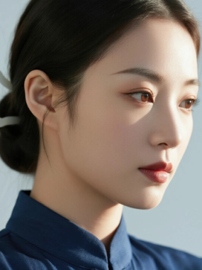 AI中式复古电脑桌面壁纸 | 黛蓝私服沉稳柔和女生8K超高清无水印套图