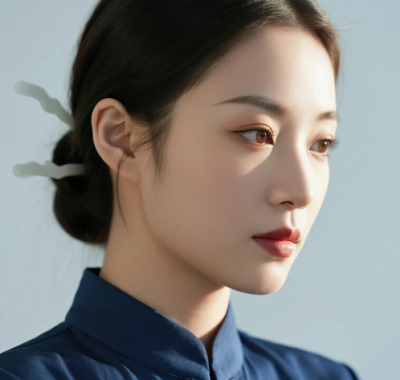 AI中式复古电脑桌面壁纸 | 黛蓝私服沉稳柔和女生8K超高清无水印套图