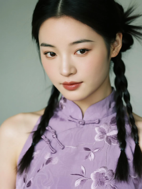 AI中式复古电脑桌面壁纸 | 芋紫穿搭柔美温婉女生8K超高清无水印套图