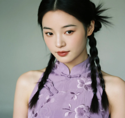AI中式复古电脑桌面壁纸 | 芋紫穿搭柔美温婉女生8K超高清无水印套图