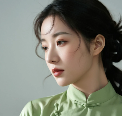 AI中式复古电脑桌面壁纸 | 青柠穿搭清爽治愈女生8K超高清无水印套图