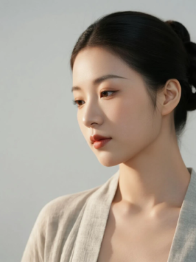 AI中式复古电脑桌面壁纸 | 奶灰开衫娴静柔和女生8K超高清无水印套图