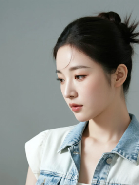 AI中式复古电脑桌面壁纸 | 奶白牛仔外套灵动少女女生8K超高清无水印套图