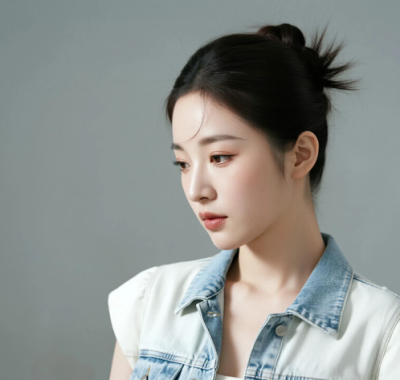 AI中式复古电脑桌面壁纸 | 奶白牛仔外套灵动少女女生8K超高清无水印套图