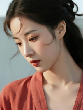 AI中式复古电脑桌面壁纸 | 枣红棉麻长裙温婉文艺女生8K超高清无水印套图