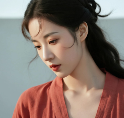 AI中式复古电脑桌面壁纸 | 枣红棉麻长裙温婉文艺女生8K超高清无水印套图