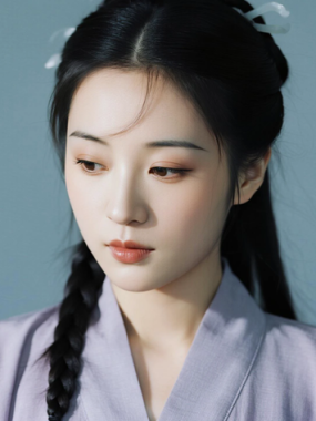 AI中式复古电脑桌面壁纸 | 灰紫卫衣套装闲适柔和女生8K超高清无水印套图