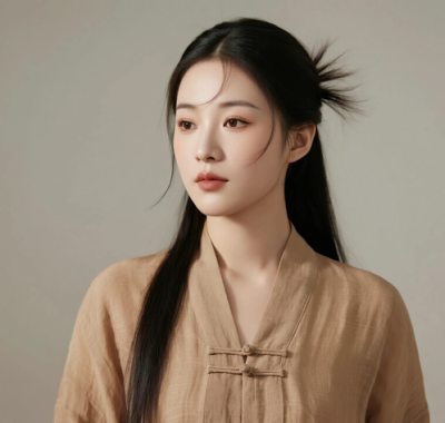 AI中式复古电脑桌面壁纸 | 浅咖棉麻外套慵懒清雅女生8K超高清无水印套图