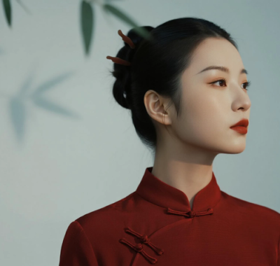AI中式复古电脑桌面壁纸 | 酒红旗袍古韵典雅8K超高清无水印套图
