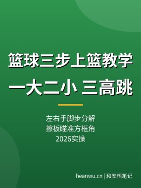 篮球三步上篮教学：一大二小三高跳，左右手脚步分解（2026实操教程）