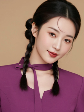AI空乘气质电脑桌面壁纸 | 芋紫长裙柔美温婉女生8K超高清无水印套图