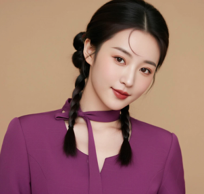 AI空乘气质电脑桌面壁纸 | 芋紫长裙柔美温婉女生8K超高清无水印套图