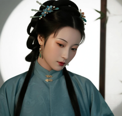 AI中式复古电脑桌面壁纸 | 青灰汉服清冷古韵8K超高清无水印套图