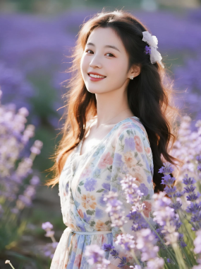 4K法式女生AI壁纸 | 薰衣草花海优雅美人竖屏套图
