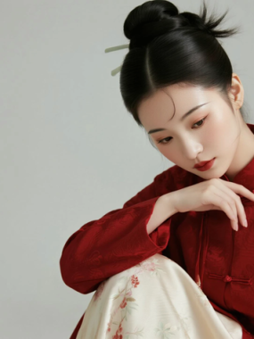AI中式复古电脑桌面壁纸 | 枣红袄裙喜庆古韵女生8K超高清无水印套图