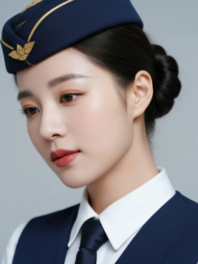 AI空乘气质电脑桌面壁纸 | 藏蓝制服端庄大气女生8K超高清无水印套图